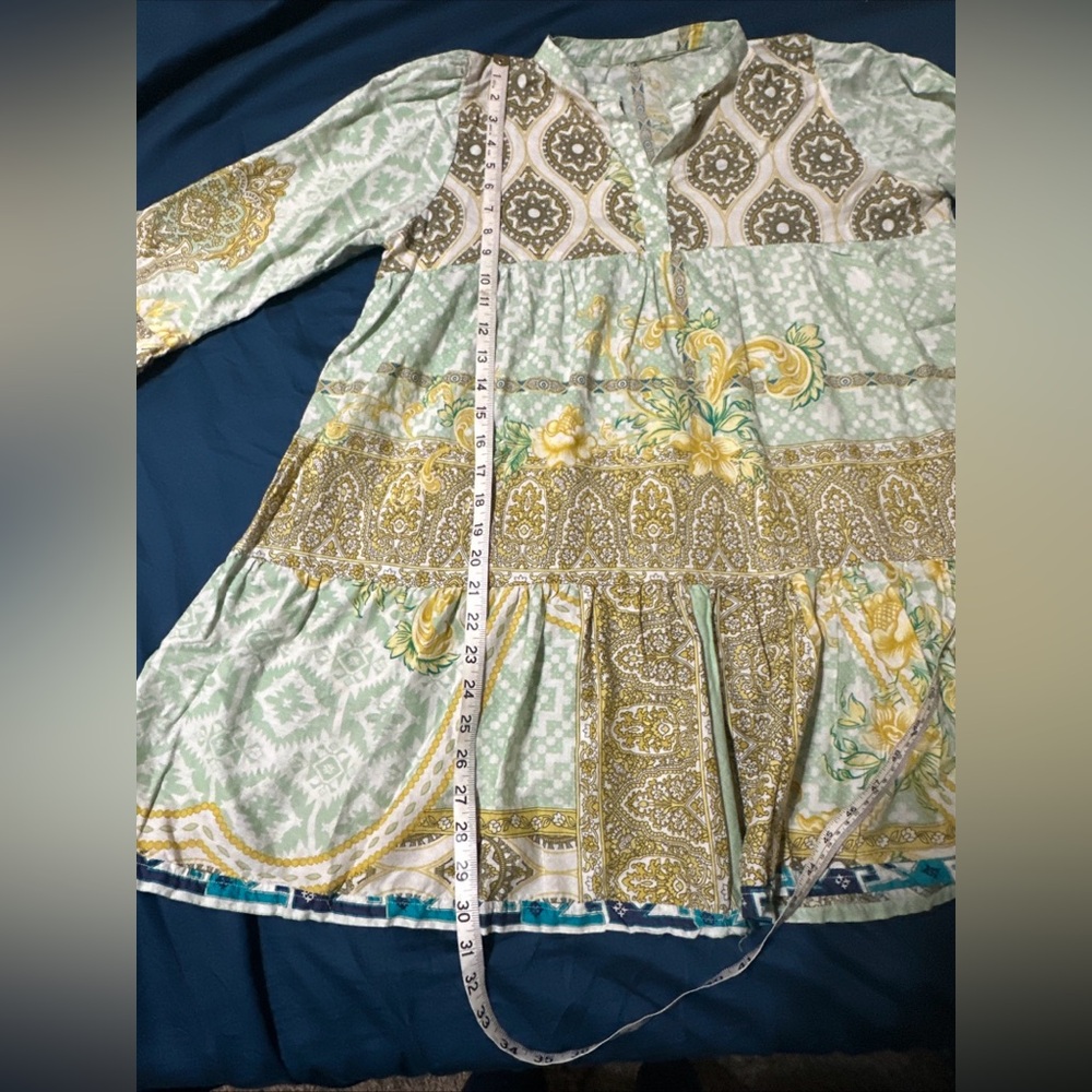 Bohemian Style Women’s M Tiered Mini Dress Tunic Paisley Floral Handmade Unique - Picture 10 of 11